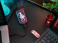 The Pokémon 30th Anniversary SANDISK Mewtwo portable SSD and Mew USB C flash drive pictured