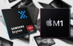 The upcoming Samsung Exynos mobile chip with AMD graphics technology will take on Apple&#039;s M1 Silicon. (Image source: Apple/Time/ArsTechnica - edited)