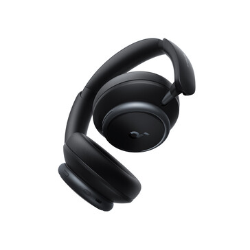 The Space Q45 headphones have a fold-flat design finished in black...