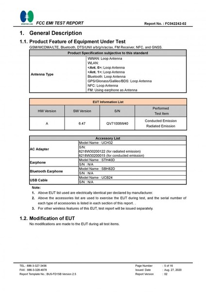 The Xperia 5 II has been tested by the FCC with an 18 W UCH32 fast charger. (Image source: FCC via MyFixGuide)