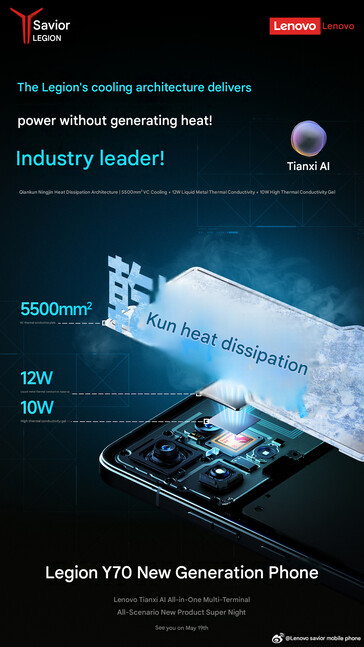 The cooling setup of Legion gaming phone Y70 2026