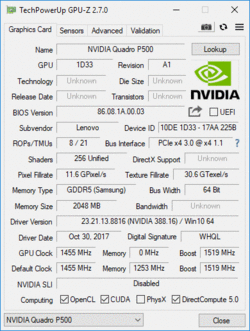 GPU-Z Nvidia Quadro P500
