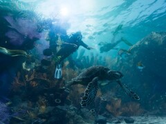 GTA 6 underwater exploration with characters in diving gear and wildlife. (Image source: Rockstar)
