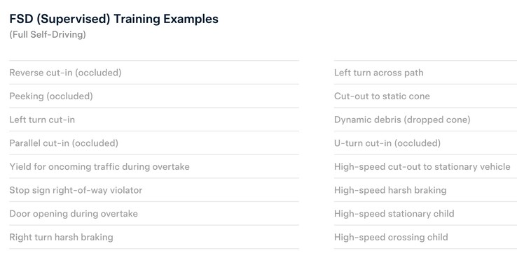 Tesla FSD training cases and edge scenarios.