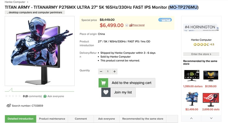 The new Titan Army P276MX 5K Mini-LED Gaming Monitor is now available for purchase in Hong Kong. 