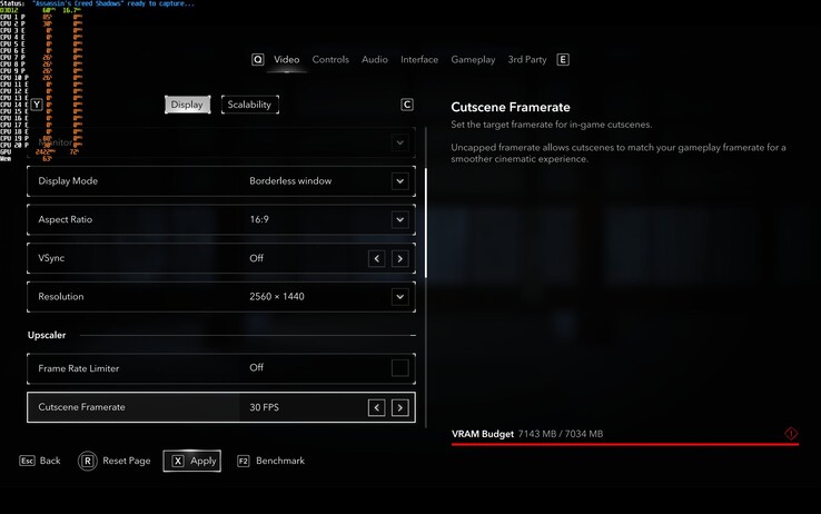 VRAM overflow in Assassins Creed: Shadows in 1440p Ultra - but without any gaming limitations so far