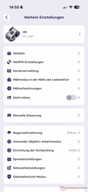 Settings menu