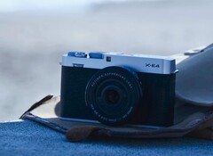 Fujifilm X E5 compact APS C camera on a bag on the beach