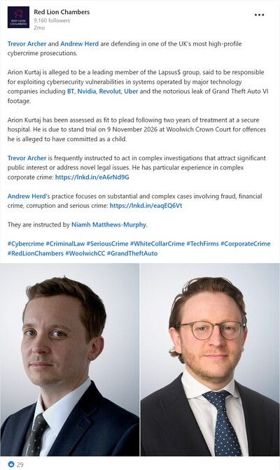 Red Lion Chambers post on Arion Kurtaj trial