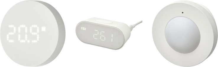 From left to right: the Timmerflotte temperature and humidity sensor, the Alpstuga air quality monitor and the Myggspray Wireless motion sensor. (Image source: ifun.de)