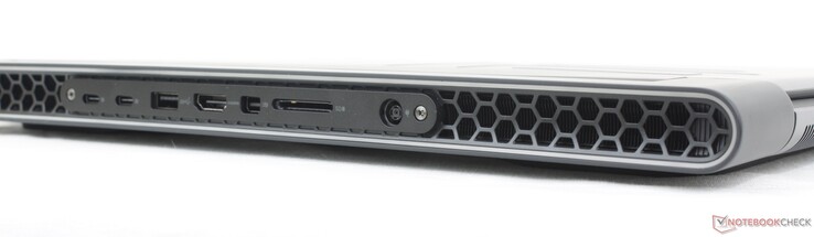 Rear: 2x USB-C 3.2 Gen. 2 w/ DisplayPort + Power Delivery, USB-A 3.2 Gen. 1, HDMI 2.1, Mini-DisplayPort 1.4, SD reader, AC adapter