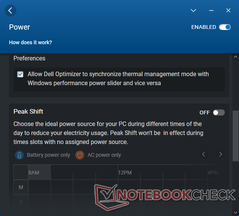 Power settings with Windows synchronization and peak shift