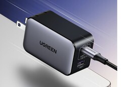 The Ugreen Nexode 65W fast charger features triple output ports, including two USB-C ports and a single USB-A port. 