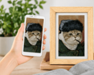Bigme digital photo frame displaying an AI generated pet portrait