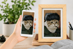 Bigme digital photo frame displaying an AI generated pet portrait