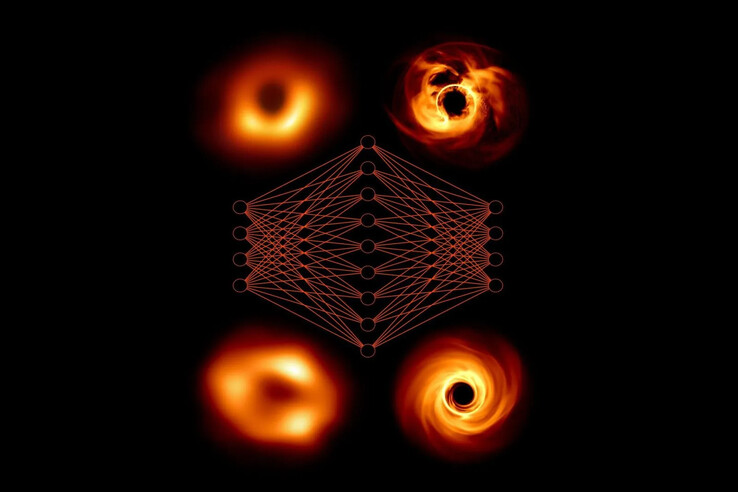 Conceptual representation of a neural network linking observations to models. (Image source: EHT Collaboration/Janssen and al)