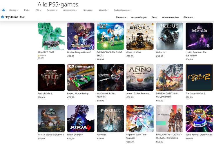 Dutch PlayStation Store prices (Image source: screenshot, Sony PlayStation)