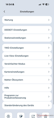 Menu with numerous setting options