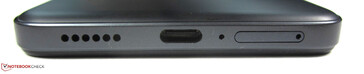 On the bottom: dual-sim slot, microphone, USB-C 2.0, speaker