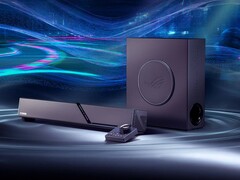 The ROG Gjallar Gaming Soundbar includes a wireless subwoofer and a control center.