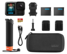 The GoPro HERO13 Black accessory bundle contains the camera, the handler, 2 Enduro batteries, 2 curved adhesive mounts, 64GB SanDisk MicroSD card, and a carrying case. (Image source: Amazon)