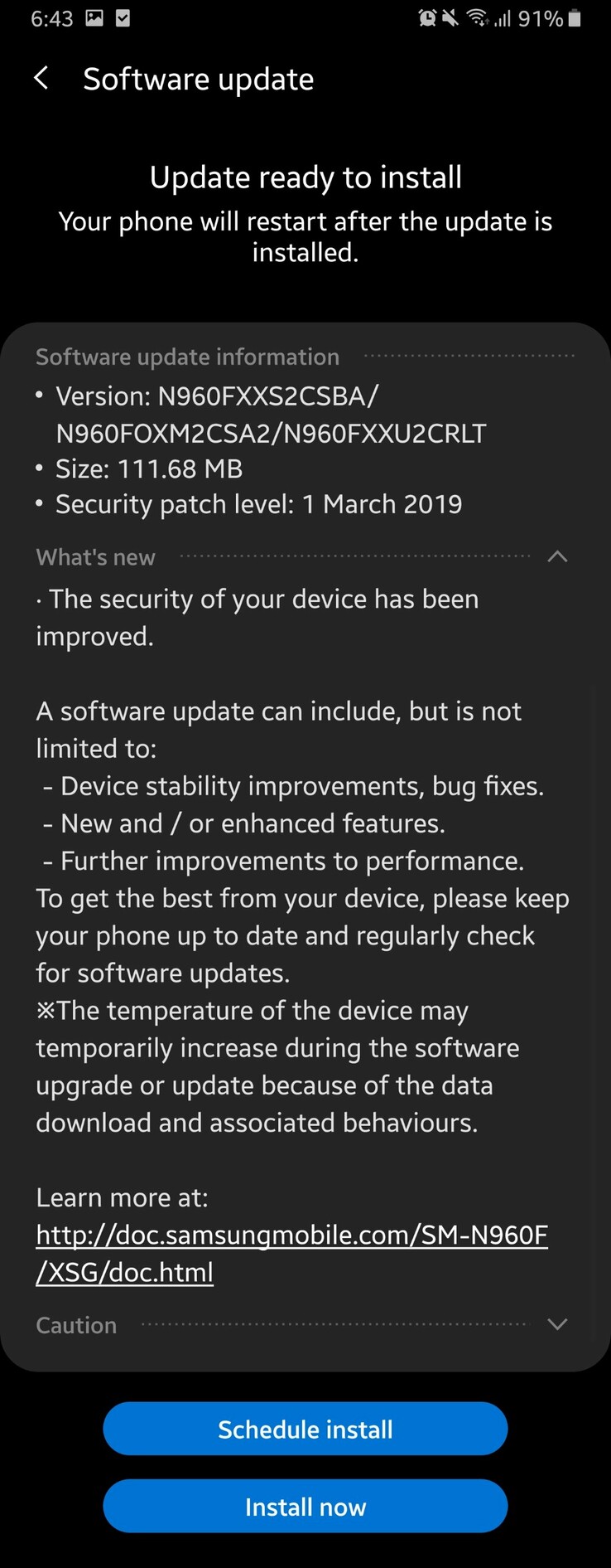 Exynos Note 9 models in the UAE are also receiving the update. (Source: u/gtpower3)