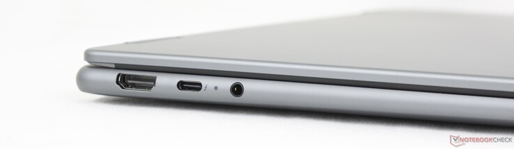 Left: HDMI 1.4b, USB-C 4.0 w/ Thunderbolt 4, DisplayPort 2.1 + Power Delivery 3.0, 3.5 mm headset