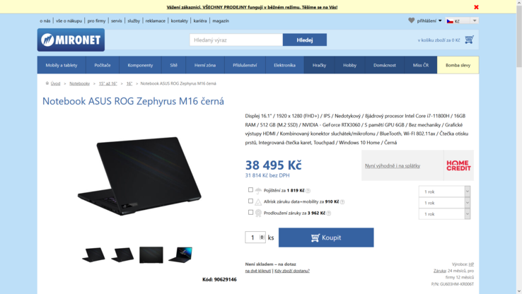 A shot of the new "ROG Zephyrus M16 sales page". (Source: Mironet)