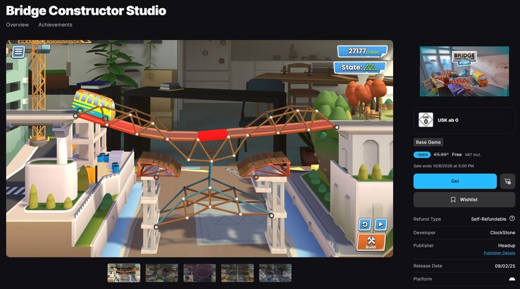 Bridge Constructor Studio for free in the Epic Games Store