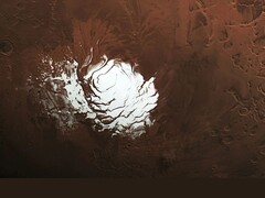 An image of Mars' south polar ice cap (Image source: ESA, DLR, and FU Berlin; edited)