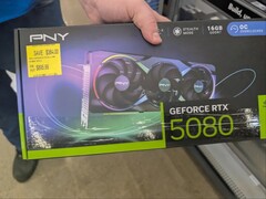 A PNY RTX 5080 GPU purchased from Walmart at a marked down price lower than MSRP. (Image source: CPrizzy on Reddit)