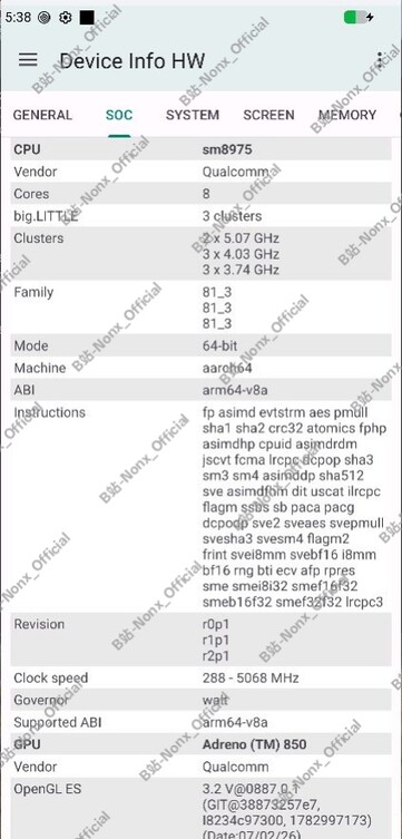 The Snapdragon 8 Elite Extreme Gen 6 QRD Device Info page