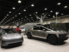 Tesla vehicles on display at the Vancouver Auto Show before the company was kicked out (Image source: Nick Procaylo /10107479A)