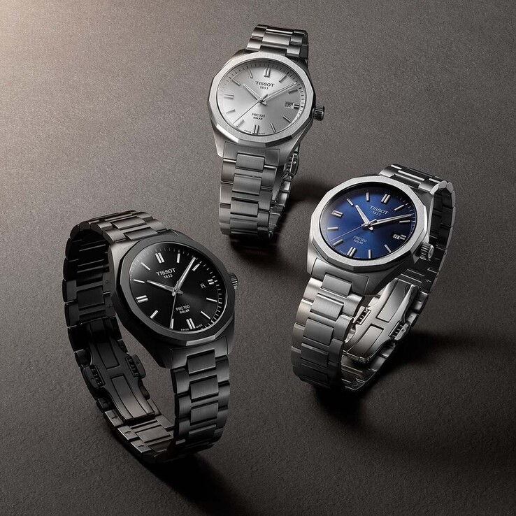 The Tissot PRC 100 Solar comes in silver, blue and black dial color variants (Image source: Tissot)