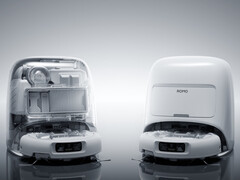 The DJI Romo in its docking system with opaque and translucent finishes. (Image source: DJI)
