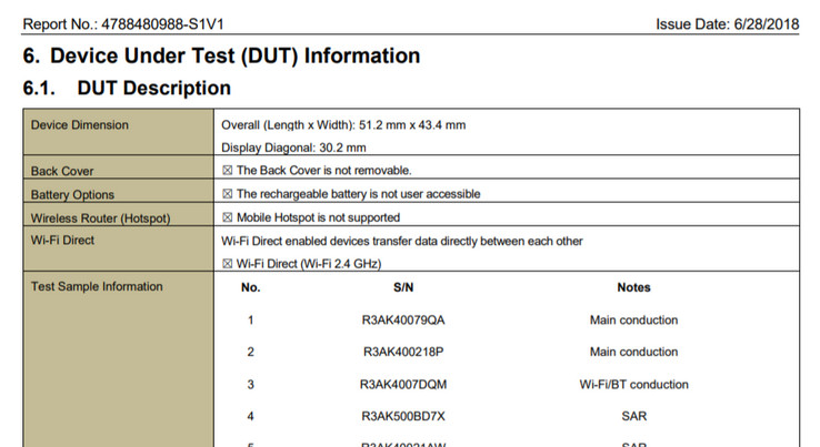 Samsung Galaxy Watch FCC listing. (Source: SamMobile)