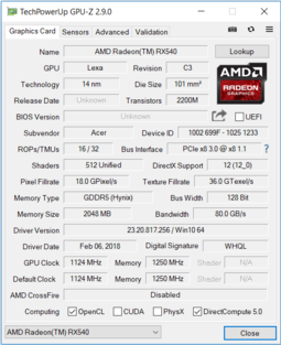 GPU-Z (Radeon RX540)