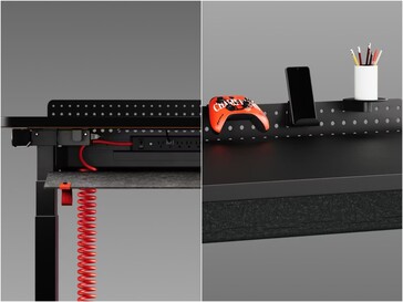 Integrated power strip (left) and accessories for the shroud (right).