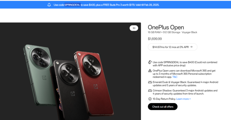 OnePlus Open is now available at a $400 discount. (Image source: OnePlus)