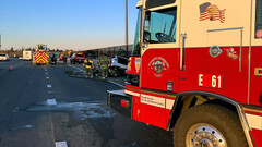 Sacramento firefighters dealing with the Model S combustion (image: Metro Fire Sacramento)