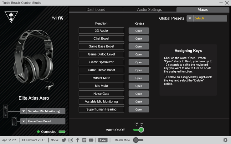 Customize the preset functions to any other key combinations you like