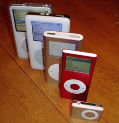 Discontinued iPod models: iPod Video, iPod 4th Generation, iPod Mini, iPod Nano, iPod Shuffle (Source: Chris Harrison)