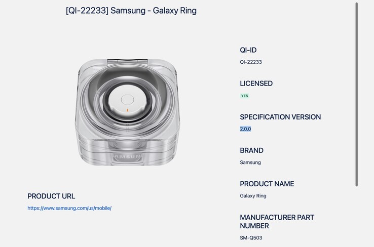 The Samsung Galaxy Ring's charging case is already Qi2 certified, though it lacks magnets and quick charging. (Image: Wireless Power Consortium)