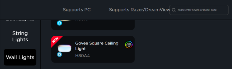 The Govee Square Ceiling light is listed in the Govee Desktop app. (Image source: Govee)