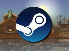 An image showing the Steam logo and the game Kingdom: New Lands, currently 90% off.