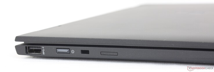 Left: USB-A 5 Gbps, Power button, cable lock, Nano-SIM slot