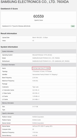 RTX 3050 Ti Laptop GPU. (Image source: Geekbench)