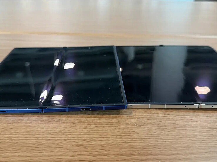 Galaxy Z Fold 7 (left) next to the Oppo Find N6 (right).
