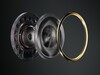Exploded view of Carbon Fiber drivers and brass surround ring. (Image source: SteelSeries)