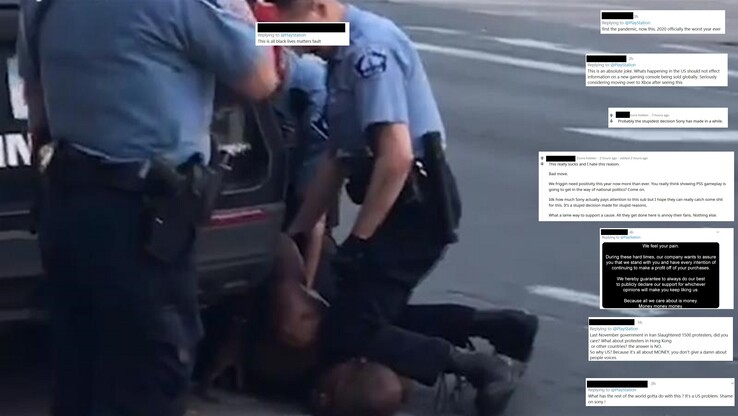 Arrest of George Floyd. (Image source: Al Jazeera - edited with comments from Twitter/Reddit.)